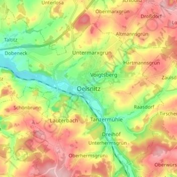 Oelsnitz topographic map, elevation, terrain
