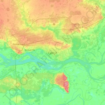 Сургут topographic map, elevation, terrain
