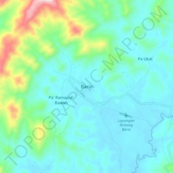Bario topographic map, elevation, terrain