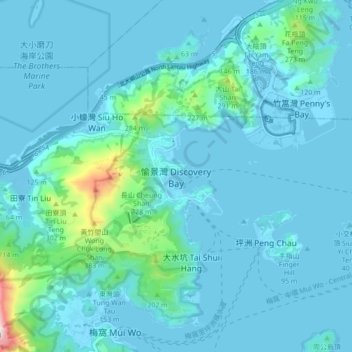 愉景灣 topographic map, elevation, terrain