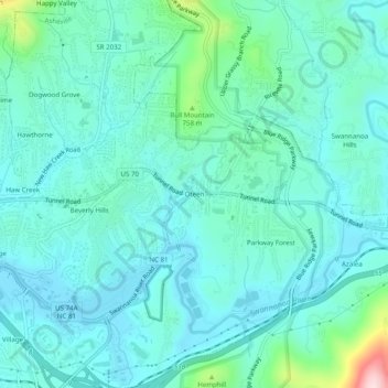 Oteen topographic map, elevation, terrain