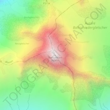 Bietschhorn topographic map, elevation, terrain