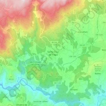 Santa Cruz da Trapa topographic map, elevation, terrain