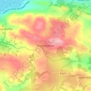 Three Crosses topographic map, elevation, terrain