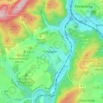 Heggen topographic map, elevation, terrain