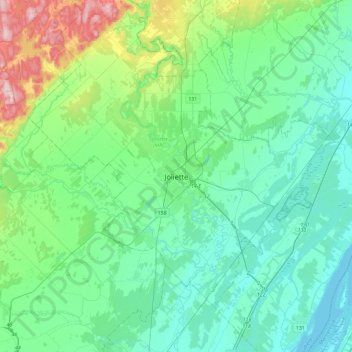 Joliette topographic map, elevation, terrain