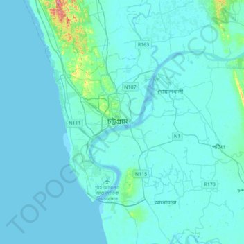 Chattogram topographic map, elevation, terrain
