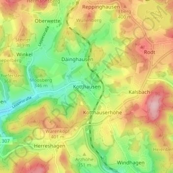 Kotthausen topographic map, elevation, terrain