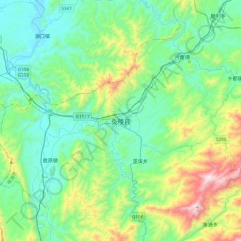 炎陵县 topographic map, elevation, terrain