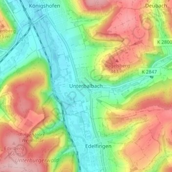 Unterbalbach topographic map, elevation, terrain