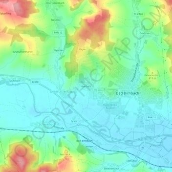 Aunham topographic map, elevation, terrain