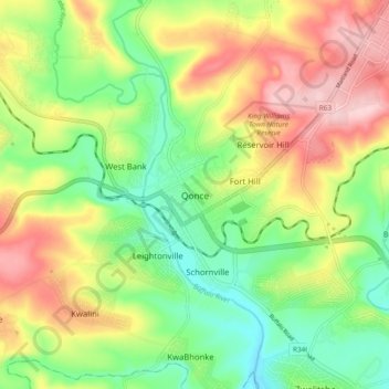 Qonce topographic map, elevation, terrain