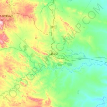 Likasi topographic map, elevation, terrain