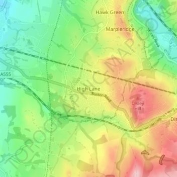 High Lane topographic map, elevation, terrain