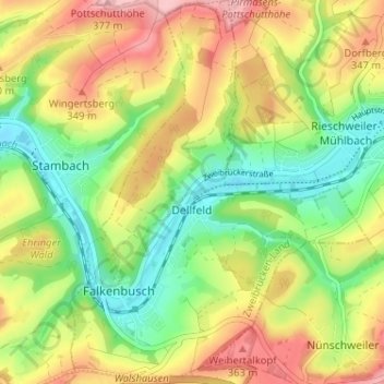Dellfeld topographic map, elevation, terrain