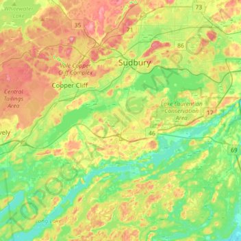 Sudbury topographic map, elevation, terrain