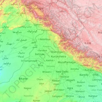 Sutlej River topographic map, elevation, terrain
