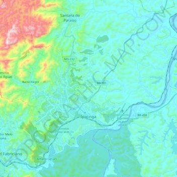 Ipatinga topographic map, elevation, terrain