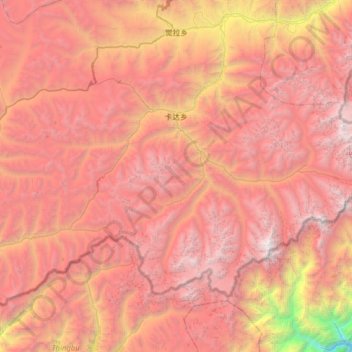 卡达乡 topographic map, elevation, terrain