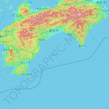 Kochi Prefecture topographic map, elevation, terrain