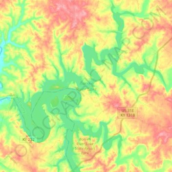 Barren River Lake topographic map, elevation, terrain