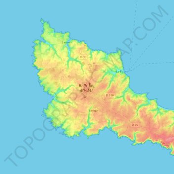 Belle-Île-en-Mer topographic map, elevation, terrain
