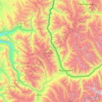 Ishkashim topographic map, elevation, terrain