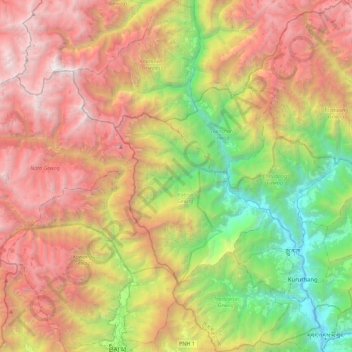 Punakha District topographic map, elevation, terrain