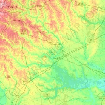 Johnston County topographic map, elevation, terrain