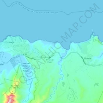 Kalihiwai topographic map, elevation, terrain