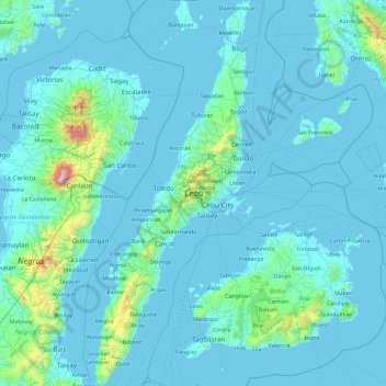 Cebu topographic map, elevation, terrain