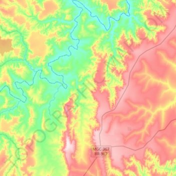 Planalto de Minas topographic map, elevation, terrain