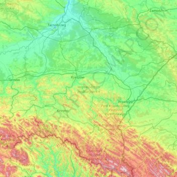 Subcarpathian Voivodeship topographic map, elevation, terrain