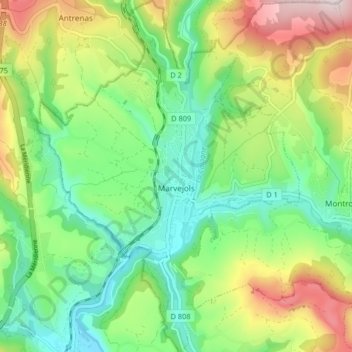Marvejols topographic map, elevation, terrain