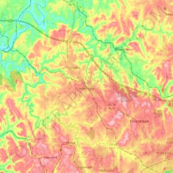 Adamsville topographic map, elevation, terrain