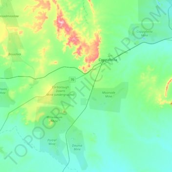 Coppabella topographic map, elevation, terrain