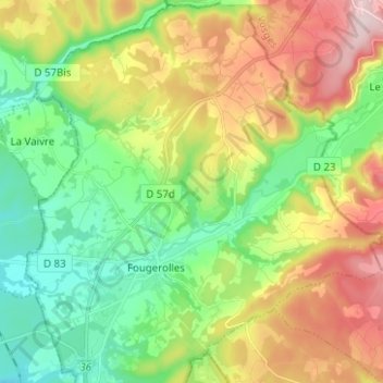 Fougerolles topographic map, elevation, terrain