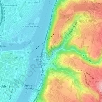 Ehrenbreitstein topographic map, elevation, terrain