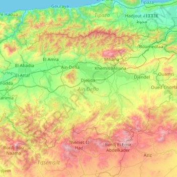 Aïn Defla topographic map, elevation, terrain