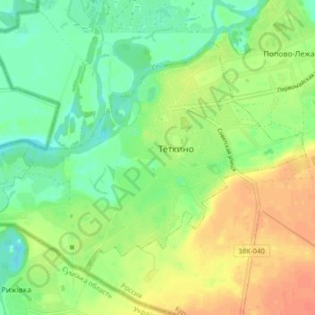 Тёткино topographic map, elevation, terrain