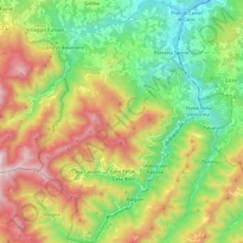 Alto Reno Terme topographic map, elevation, terrain