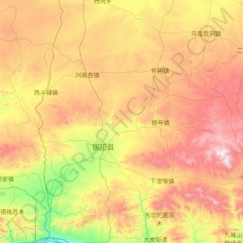 固阳县 topographic map, elevation, terrain
