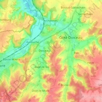 Grez-Doiceau topographic map, elevation, terrain