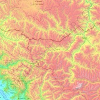 Kargil topographic map, elevation, terrain