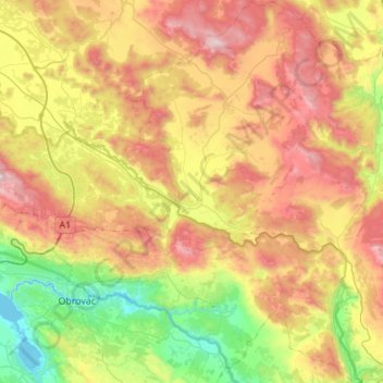 Općina Gračac topographic map, elevation, terrain