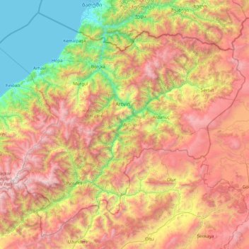 Artvin Province topographic map, elevation, terrain