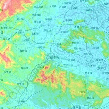 普宁市 topographic map, elevation, terrain
