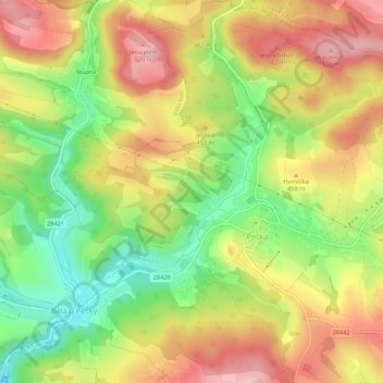 Pecka topographic map, elevation, terrain