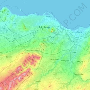 Edinburgh topographic map, elevation, terrain