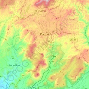 Thành phố Đà Lạt topographic map, elevation, terrain